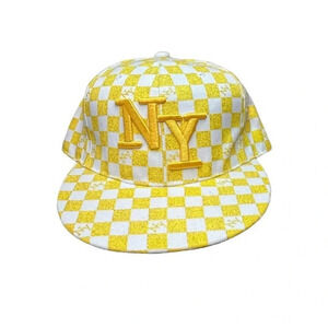 NEW YORK NY YELLOW CHECKERED SPARKLE‎ HAT BASEBALL CAP BY CITY BIG SIZE L 7.5